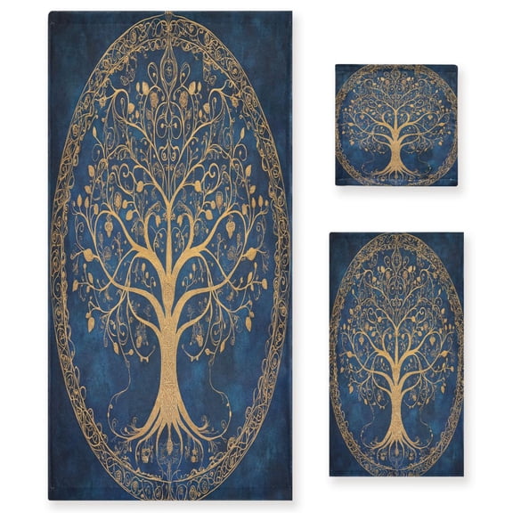 BZSMCE 3piece Bath Towel Sets Hand Bath Towels Fashion Golden Tree Of Life Printed Towel Sets