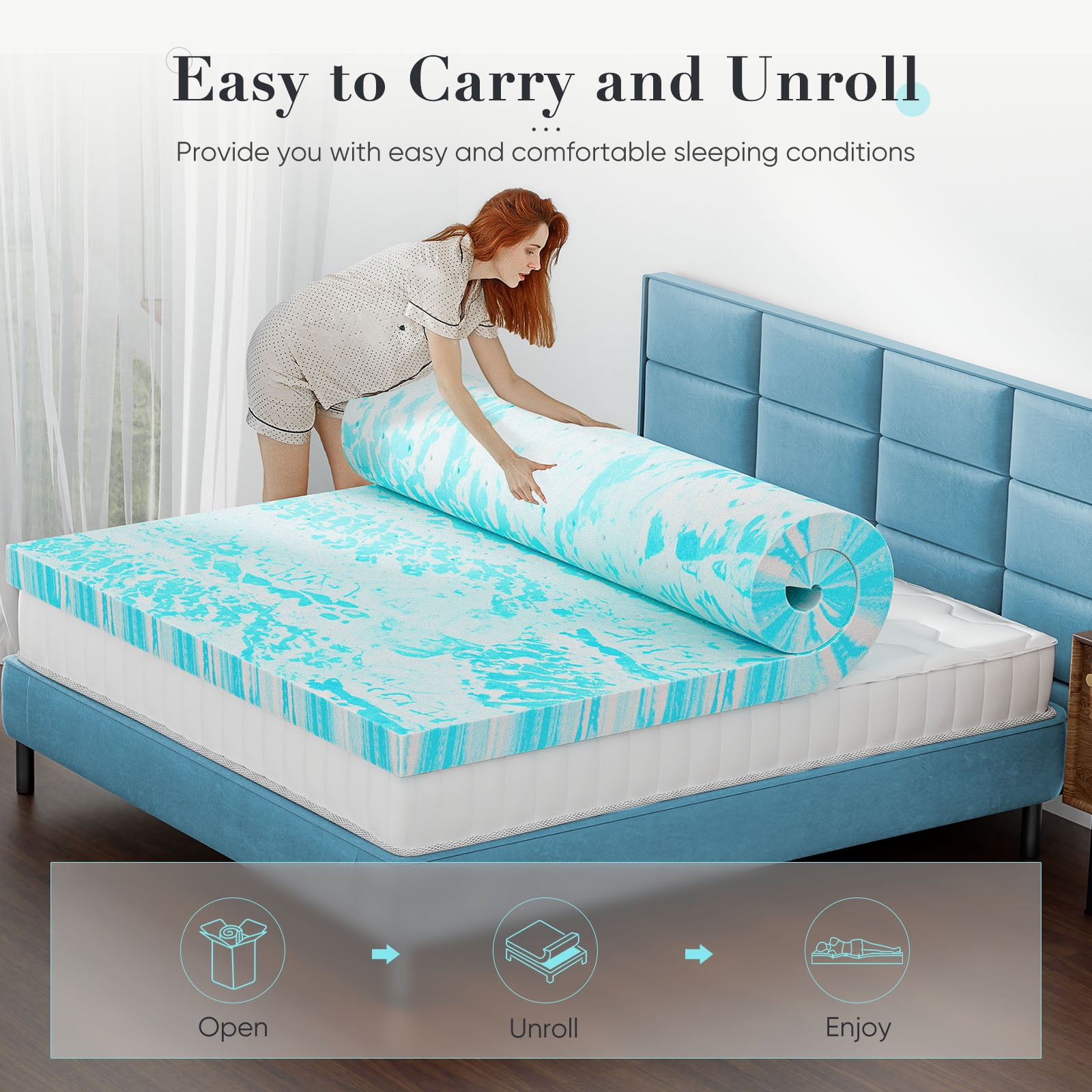 MAYEERTY 2" Memory Foam Mattress Non-Slip Bottom Durable Camping Mattress Guest Bed