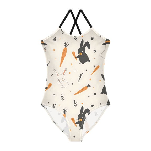 Spaghetti Strap Rabbit One Piece Swimsuit Stretch Beach Sport Bathing Suit Size 3T-10T