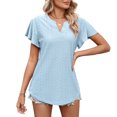 thumbnail image 2 of Blusa de manga corta con volantes, blusa tipo túnica con mangas con volantes, blusa hueca, blusa con cuello en V, la mejor de su clase, 2 of 6