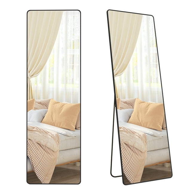 SONGMICS Full Length Mirror, 63 x 19.7 Inches, Rectangle Full Body Mirror with Stand, Ink Black