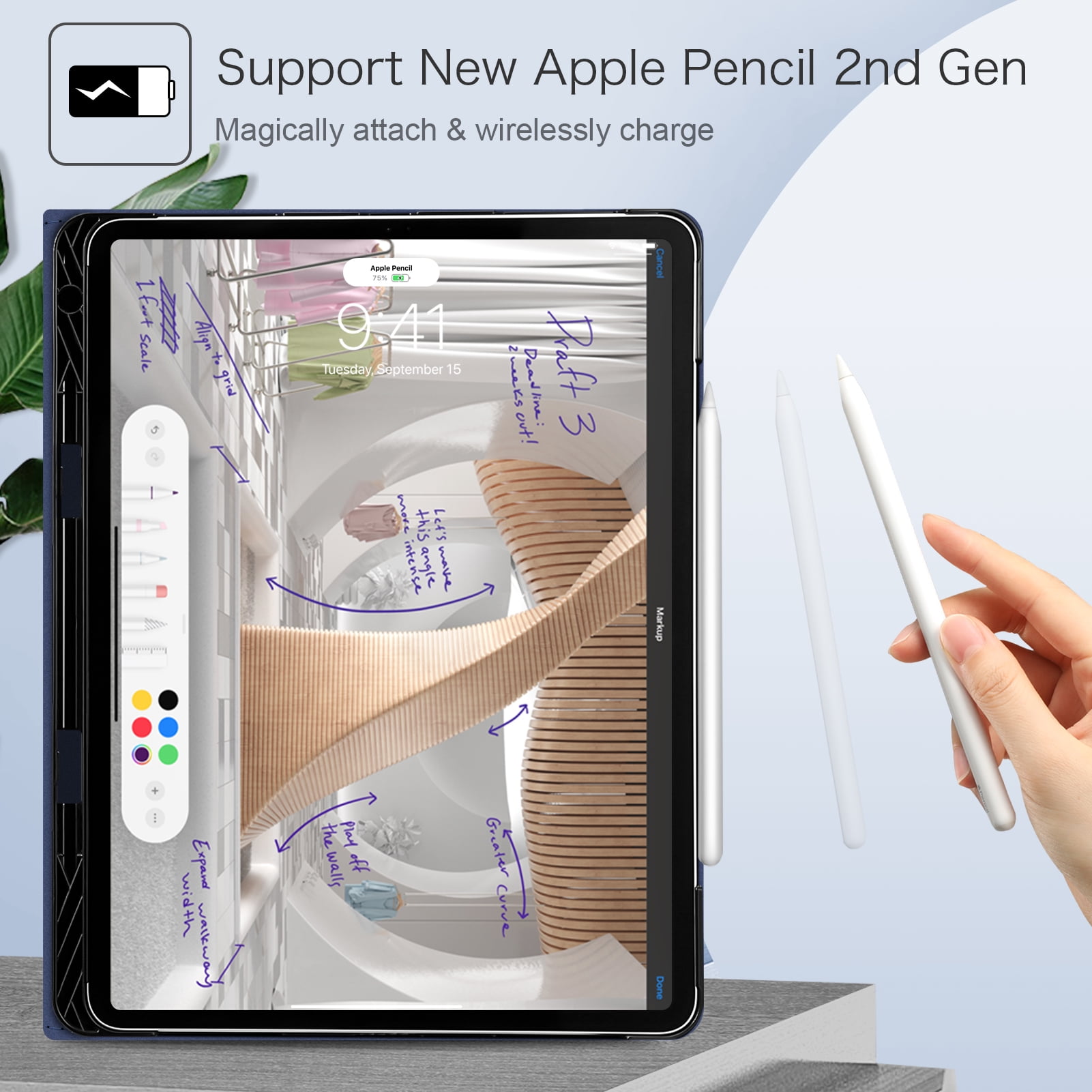 Fintie Folio Case w/ Pocket for iPad Pro 12.9 (2021/2020/2018) - Multi-Angle Smart Stand Cover w/Pencil Holder, Auto Sleep/Wake for iPad Pro 12.9" 5/4th/3rd Generation