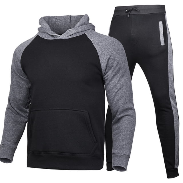 Mikilon Ensemble de Sport Jogging à Manches Longues pour Hommes, Décontracté, Confortable, avec Poches, Sweat à Capuche en Velours