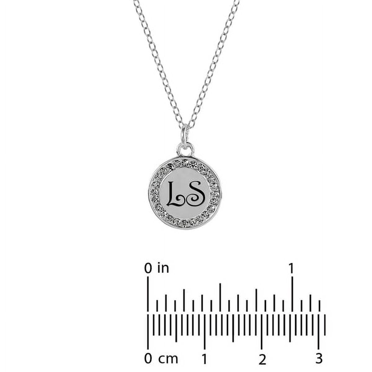 Personalized Silver Plated or Gold Tone Laser Engraved 2-Initial Disk Necklace with Cubiz Zirconia On Border with 18 inch Link Chain. Spring Ring Clasp.