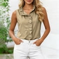 thumbnail image 6 of Women's Casual Shirts Ruffle Collar Striped Sleeveless Blouse Breathable Office Casual Summer Tank Tops Khaki S, 6 of 6