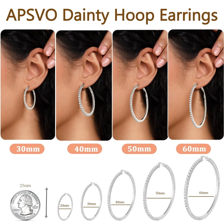 APSVO 18K White Gold Plated Big Rhinestone Hoop Earrings for Women