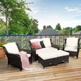 thumbnail image 3 of Patiojoy 5 PCS Patio Rattan Sectional Sofa Set Outdoor Furniture Conversation Set Cushioned Loveseat Sofa Ottoman White, 3 of 7