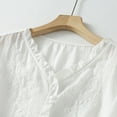 thumbnail image 7 of Solid Color Cotton Linen Blouse for Women V-Neck 3/4 Sleeves Vintage Tops Loose Embroidery Casual Shirts, 7 of 7