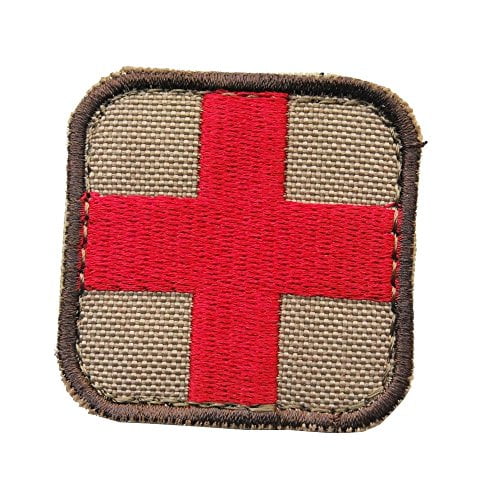 Hook & Loop Backing Red Cross Condor Medic First Aid Patch 2" x 2"inch Tan 