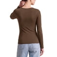 thumbnail image 4 of INSPIRE CHIC Women's Shirts Asymmetrical Neck Long Sleeves Slim Fit Blouse Spring Autumn Chest Hollowed Out Ring Linked Going Out Tops Medium Coffee, 4 of 6
