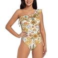 thumbnail image 2 of Yiaed Retro 70s 60s Flower Print Women One Piece Swimsuits Tummy Control One Shoulder Bathing Suits Pattern Ruffle Swimwear-XX-Large, 2 of 8