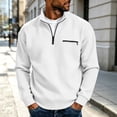 thumbnail image 2 of Zynoxe Pullover Sweatshirt for Men with Chest Pocket & Elastic Cuffs Classic Half Zip Lapel Top Comfort Waffle Knit Long Sleeve Sweatshirt Versatile Solid Color Workwear Sweatshirt, 2 of 8