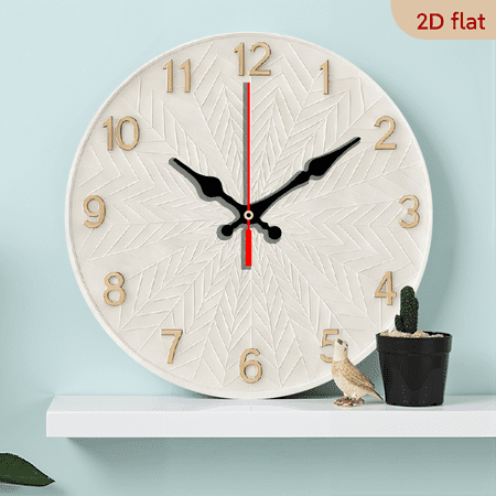 2D Flat, 1pc 10 Inch Modern Minimalist Wooden Wall Clock with Golden Hands Face - Large Round Mechanical Movement, (AA Not Included) - Elegant Floral Pattern, Living Room Bedroom Decor