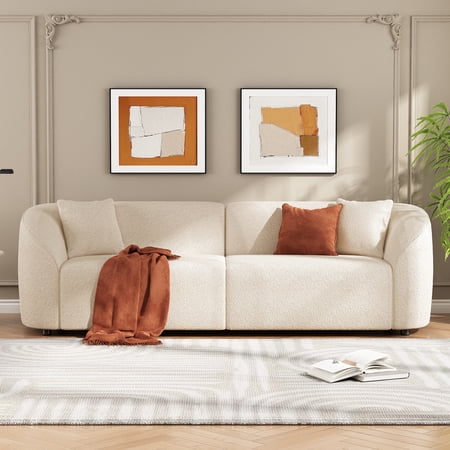 Christopher Knight Home 87" Curved Contemporary Boucle Sofa in Plush Seating, Streamlined Design Durable Frame, Beige