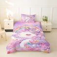 thumbnail image 2 of Metsweet Dreamy Floral Unicorn Twin Duvet Cover, Watercolor Rainbow Flowers Twin Bedding, Pink Purple,Pink Reversible,2pcs,1 Duvet Cover and 1 Pillowcase, 2 of 6
