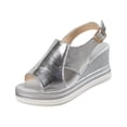 thumbnail image 2 of Chunky Heels Sandals, Women's Open Toe Buckle Ankle Strap Espadrilles Flatform Wedge Casual Sandal Crisscross Band Platform Espadrille Wedges Casual Sandal Stylish High Heel Dressy Beach, Silver 10, 2 of 9
