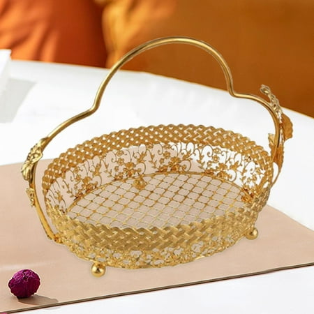 

Tongina Metal Fruit Basket Fruit Bowl with Handle Tabletop Decoration Multipurpose Oval Decorative Serving Tray for Home Decor Sturdy