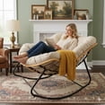 thumbnail image 2 of Outdoor Egg Rocking Chair, Indoor Papasan Rocking Chair with Thick Cushion, Modern Lounge Rocker for Balcony, Living Room, Bedroom, Porch, Lawn, Garden (Ivory), 2 of 10