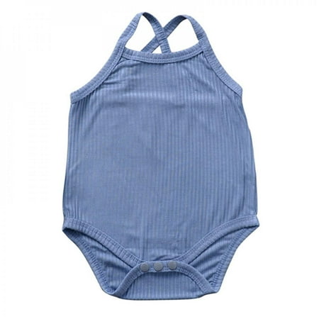 

Moresave 1Pc Summer Newborn Infant Baby Boys Girls Solid Soft Romper Bodysuits Ribbed Sleeveless Clothes Outfits Body Baby Girl Clothes Blue 90