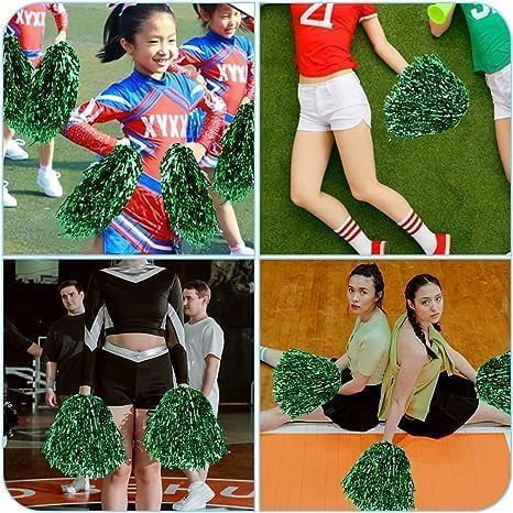 Zhangyh Pom Poms Cheerleading,Fluffy Cheerleader Pompoms with Baton Handle,Metallic Pom Poms Cheerleading for Adults Team Spirit Sports Game Dancing Party (Blue, 4 Pack)