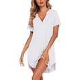 thumbnail image 2 of Ekouaer Button Nightgowns for Women Cotton Nightshirts Sexy Sleepshirt Short Sleeve Pajama Dress, 2 of 5