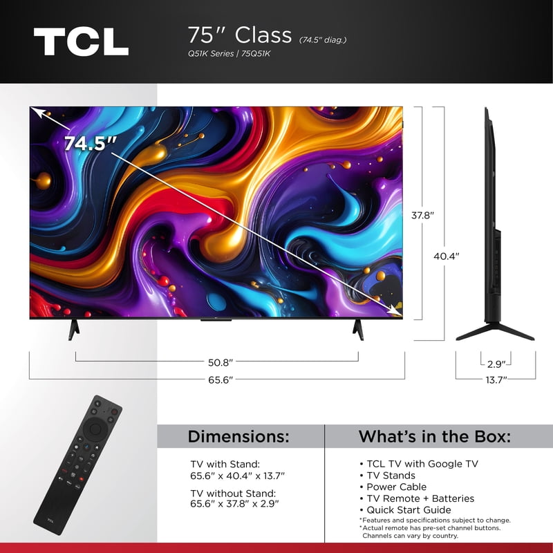 TCL 75" Q Series QLED 4K UHD HDR Smart Google TV (NEW 2025) - Dolby Vision, Dolby Atmos, Motion Rate 240, HDR 10+, Auto Game Mode - 75Q51K feature detail