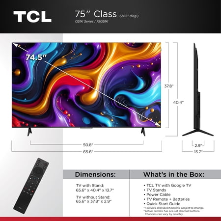 TCL 75 Q Series QLED 4K UHD HDR Smart Google TV (NEW 2025) - Dolby Vision, Dolby Atmos, Motion Rate 240, HDR 10 , Auto Game Mode - 75Q51K