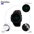 thumbnail image 3 of Reloj de pulsera Skmei 1251 de cuerpo color negro, digital, para hombre, fondo negro, con correa de poliuretano color negro, dial gris, minutero/segundero rojo y blanco, bisel color negro, luz verde y, 3 of 8