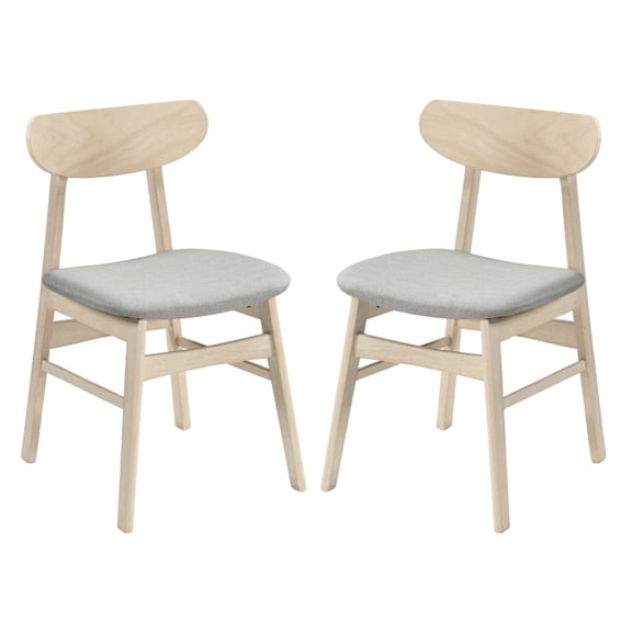 Furnibear Upholstered Dining Chairs Set of 2 Armless Fabric Kitchen Chairs with Rubber Wood Frame for Dining Room, Natural