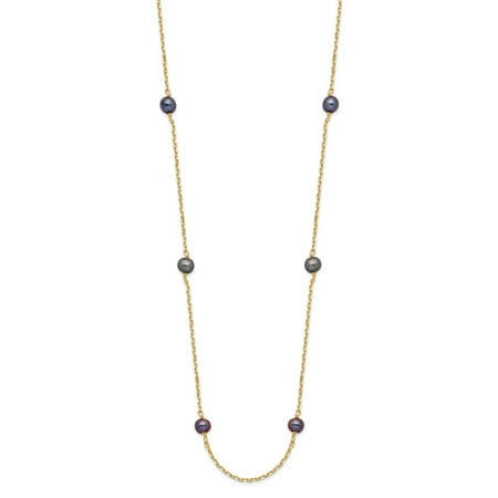 Roy Rose Jewelry 14K Yellow Gold Black Freshwater Cultured Pearl Necklace ~ length: 18 inches
