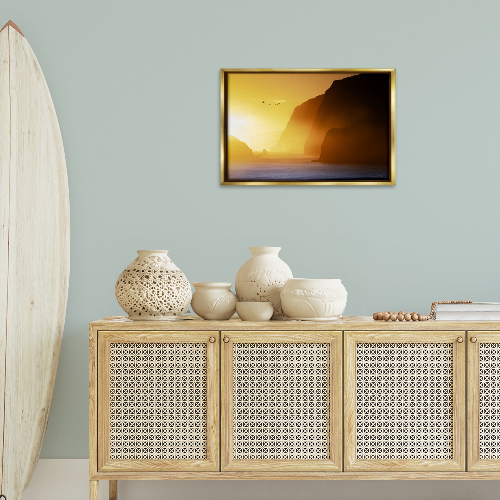 Stupell Industries Bright Sunlit Cliffs Landscape Photography Gold Floater Framed Canvas Art Print Wall Art, 25 x 17