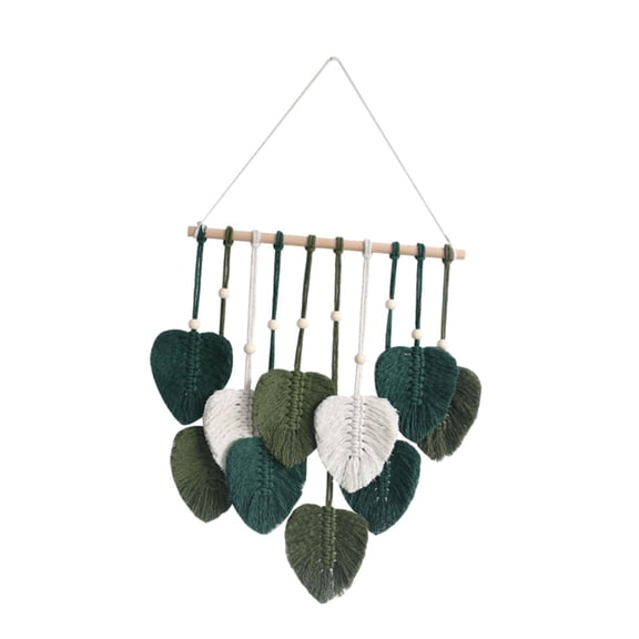 Fzaqwen Leaves Macrame Wall Hanging Tapestry Chic Woven Tapestry Wall Art Decoration for Green