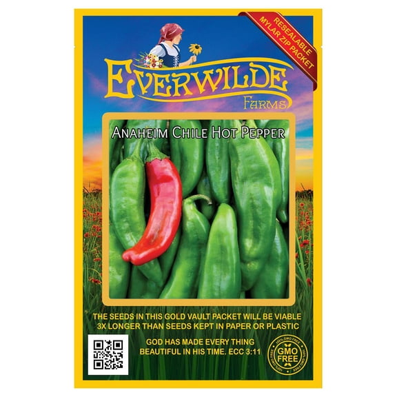 Everwilde Farms - 50 Anaheim Chile Hot Pepper Seeds - Gold Vault Seed Packet