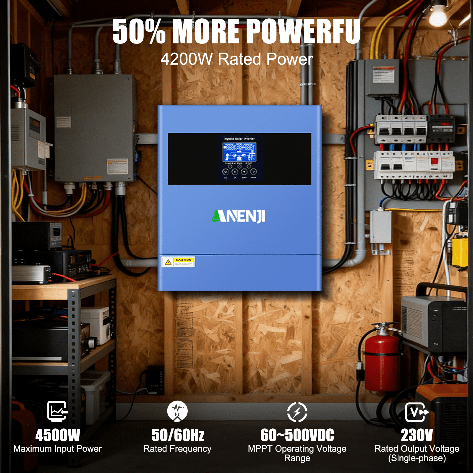 ANENJI 4200W Hybrid Inverter 24VDC, 220/230V AC All-in-One Pure Sine Wave 100A MPPT, Max PV Input Voltage 500V