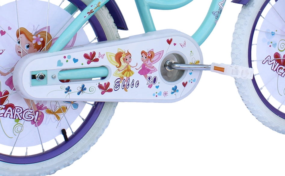 PlayWorld 20 In. Cruiser Steel Frame Bicycle Coaster Brake One Piece Crank, White Full cover Chain Guard, Purple Baskets, Fenders & Rims, White Tire Kid's Bike - Purple/Baby Blue