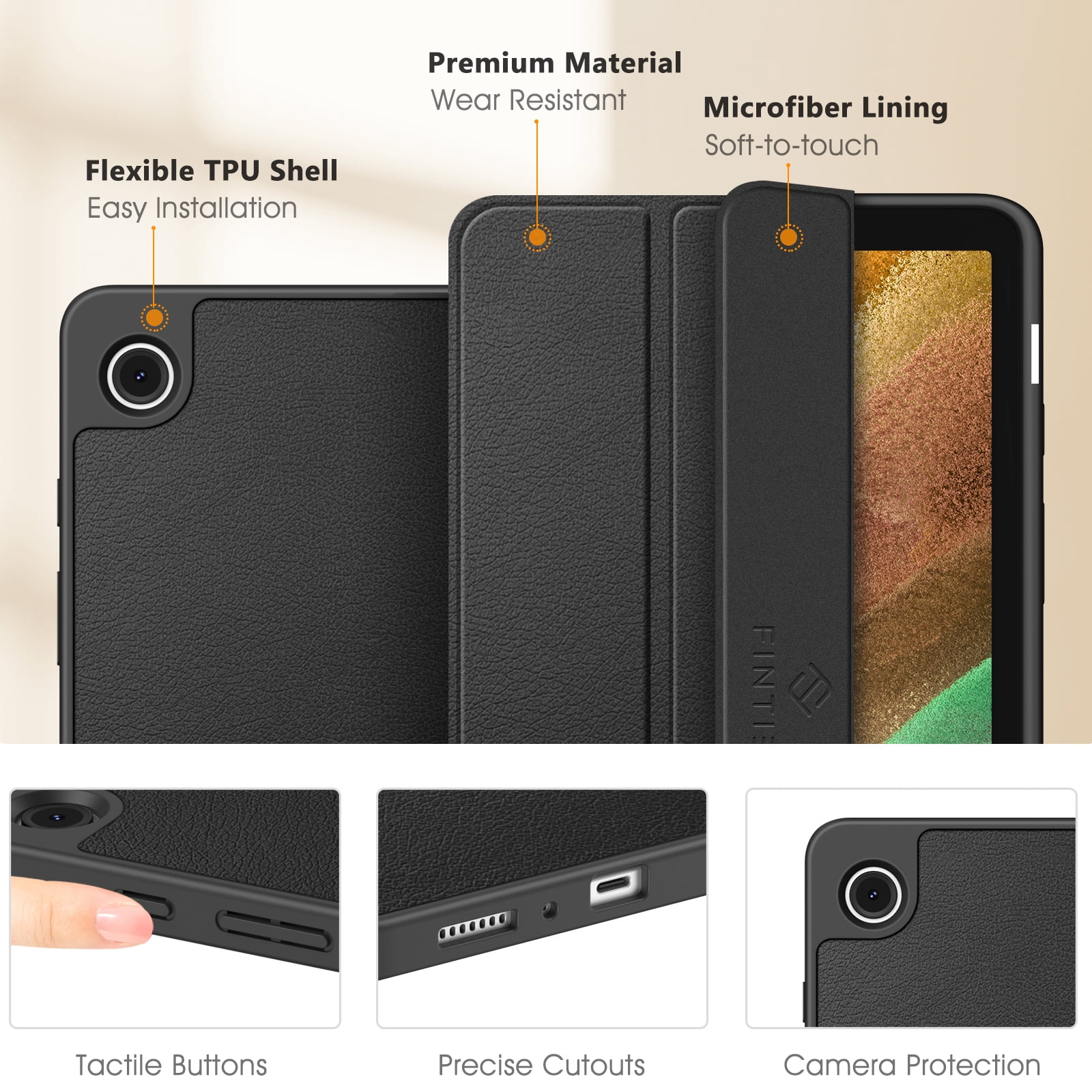 Fintie Slim Case for Samsung Galaxy Tab A9 8.7 Inch 2023 Model  (SM-X110/X115/X117), Shockproof Kids Friendly Soft TPU Smart Stand Back  Cover, Black 