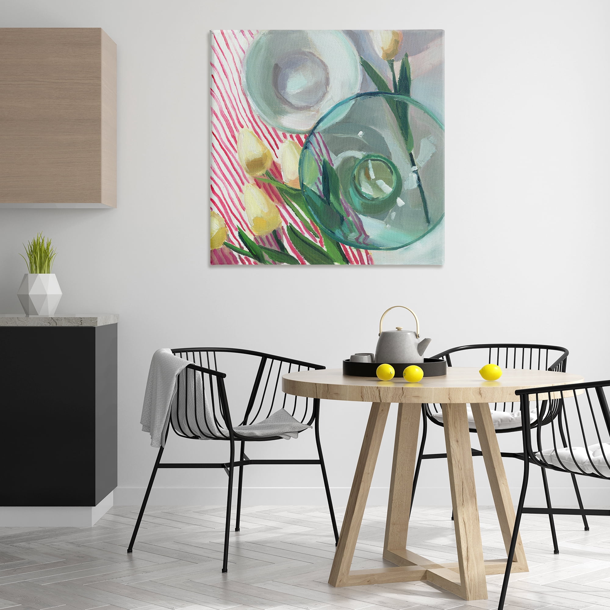 Stupell Industries Glasses & Tulips Still Life Plants & Flowers Painting Wrapped Canvas Art Print Wall Art, 36 x 36