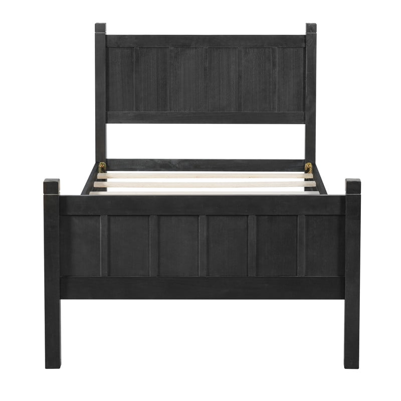 Twin Size Farmhouse Platform Bed with Flat Panel Designed Headboard & Footboard, Minimalist Wood Bed Frame with Under-Bed Storage