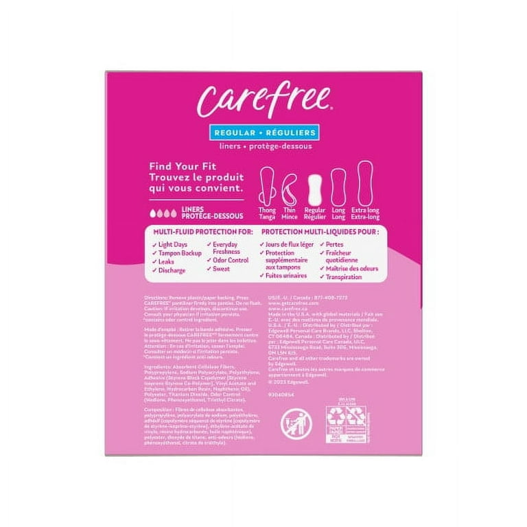 CAREFREE® Panty Liners, Regular, Flat, Unscented, 8 Hour Odor