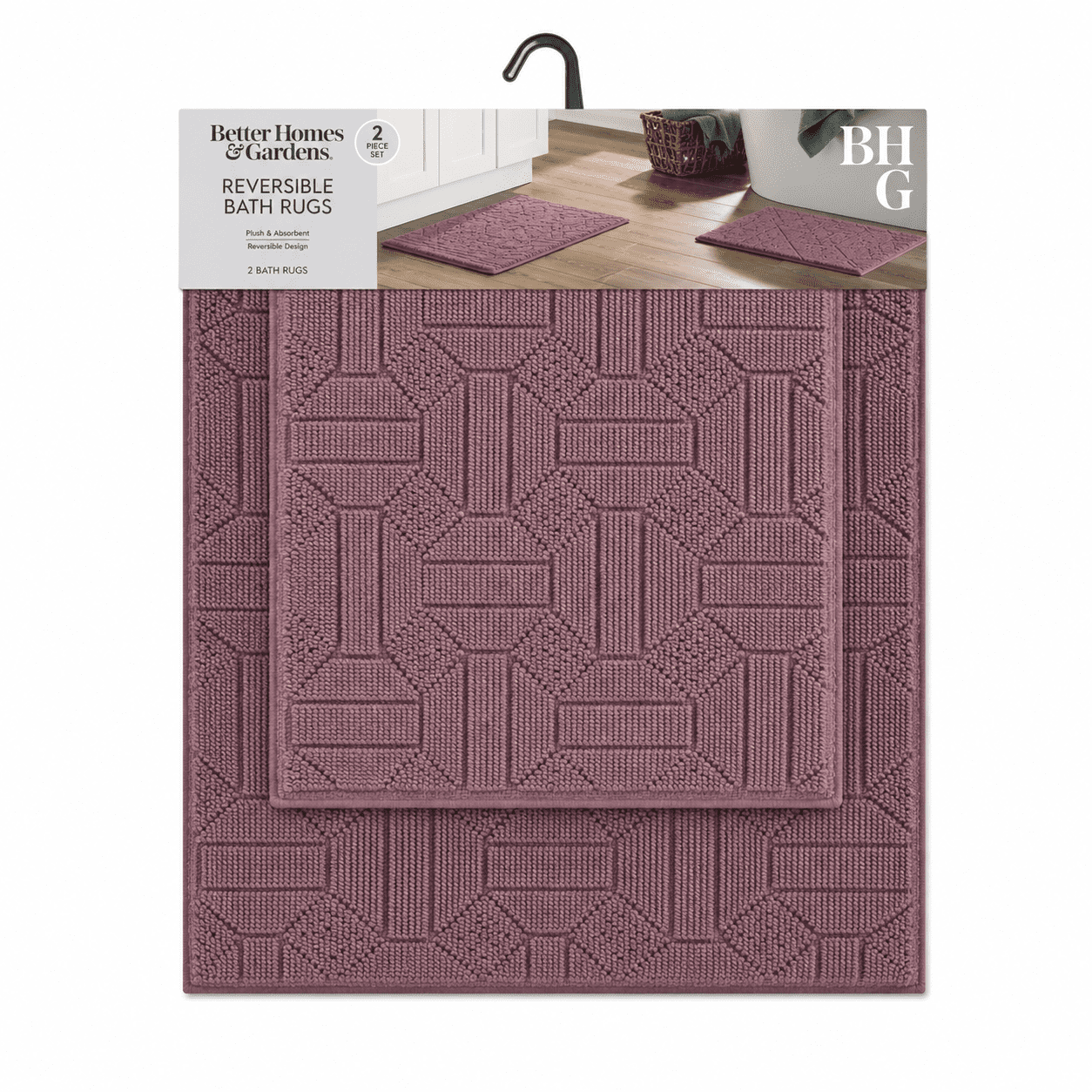 Better Homes & Gardens 2-Piece Paver Diamond Tufted Memory Foam Bath Rug Set, Violet Gem, 17 in x 24 in & 20 in x 30 in