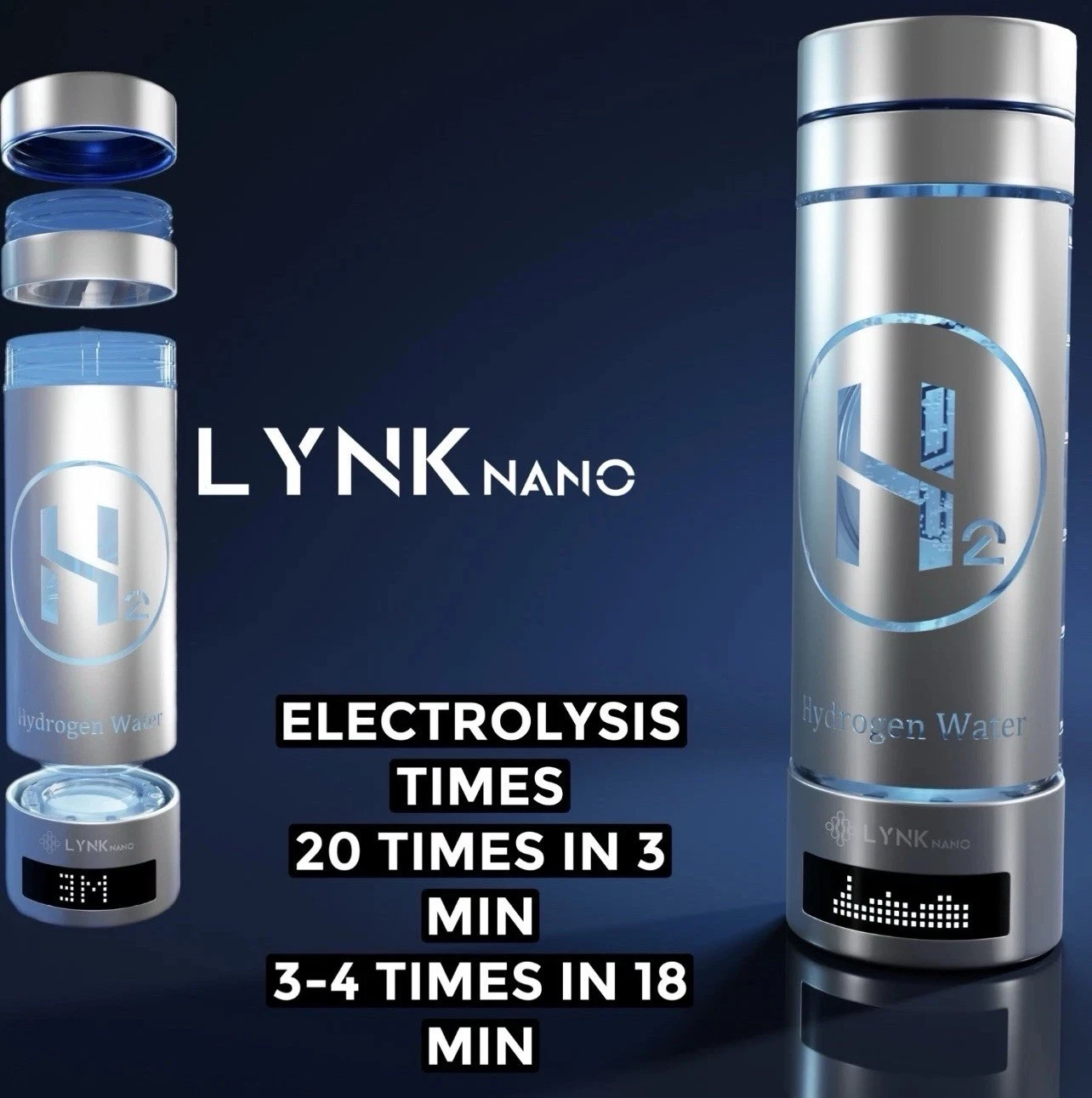 Portable 2000+ppb-9000 PPb Digital Screen 2 in 1 Healthy Hydrogen 300ml Rich Water Bottle & Inhaler