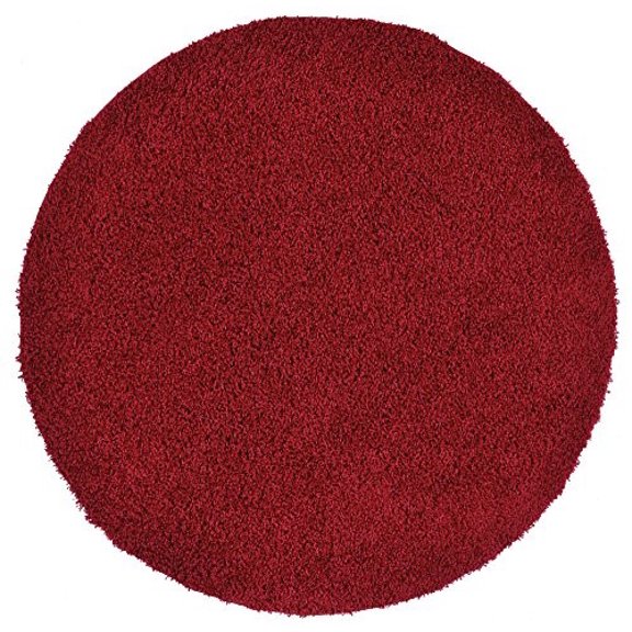New Shaggy Collection Solid Color Shag Rug Different Color Options Available (Red, 5' Round)