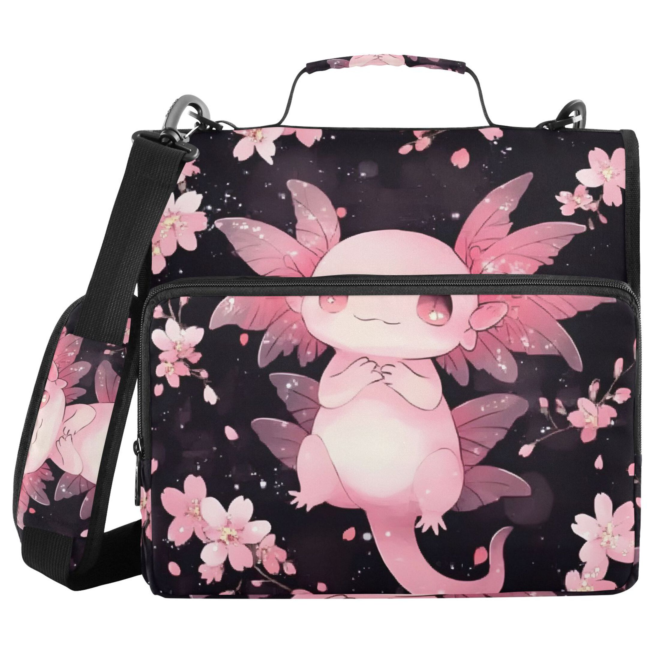 ALAZA Zipper Binder Bag Cute Axolotl Cherry Blossom 3 Ring File Folder Binder Organizer Bag
