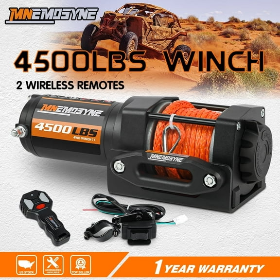 MNEMOSYNE 4500lbs Electric Winch 12v ATV UTV Synthetic Rope Winch Wireless Remote Control