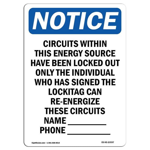SignMission OS-NS-A-710-V-10597 7 x 10 Po Panneau d'Affichage OSHA - Circuits au Sein de Cette Source d'Énergie