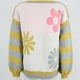 thumbnail image 4 of Suéter de cuello redondo para mujer, suéter de punto de patchwork a rayas con manga larga, suéter de cuello redondo, tops acrílicos para mujer, 4 of 9