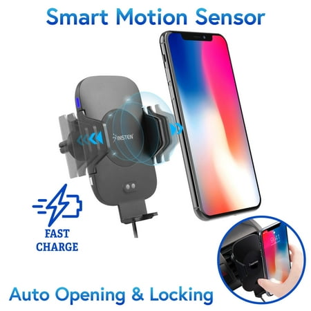 2 Packs Insten Infrared Motion Sensor Auto Open & Clamp Air Vent Cell Phone Holder Cradle with Fast Wireless Charging Pad for Apple iPhone XS iPhone X 8 8+ 8
