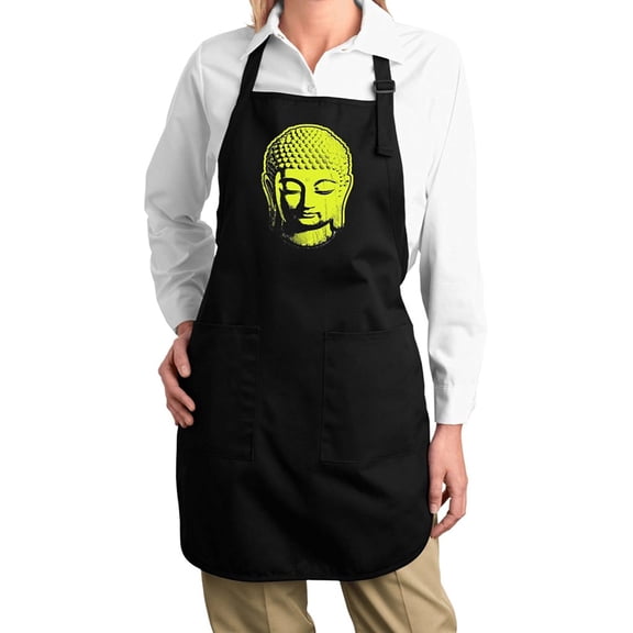 Neon Yellow Buddha Yoga Kitchen Apron - Black