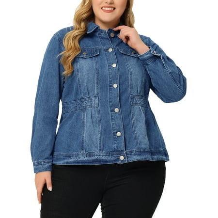 MODA NOVA Juniors Plus Size Long Sleeve Button Denim Jacket