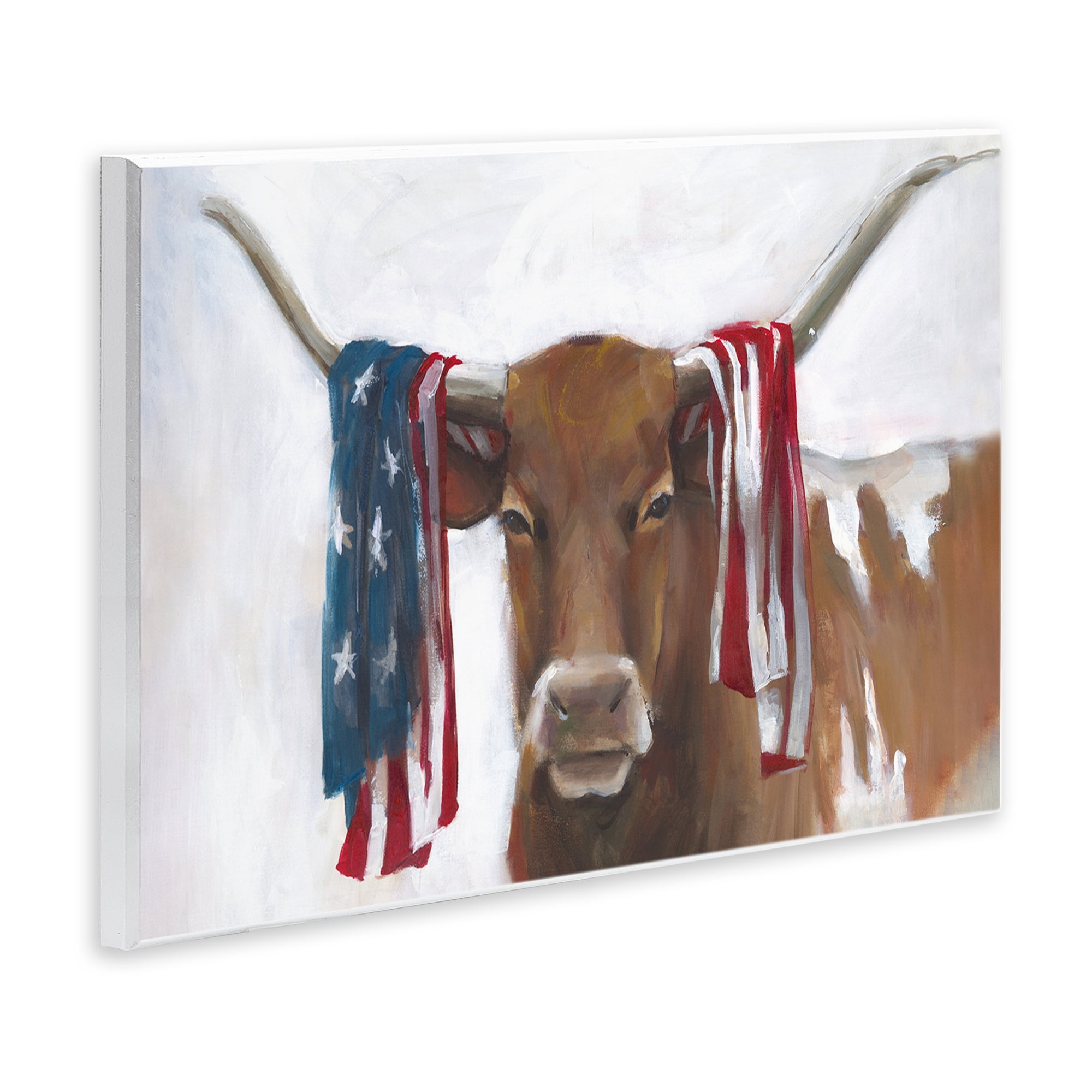 Stupell Industries Patriotic Longhorn with Flag Wall Plaque Art, design by White Ladder